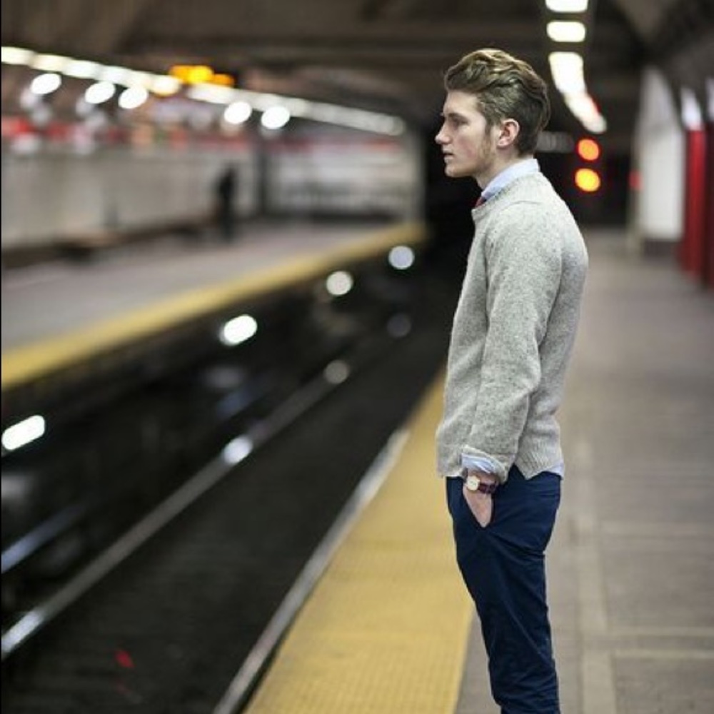 Esprit Gray Knit and Corduroy Crew Neck Sweater